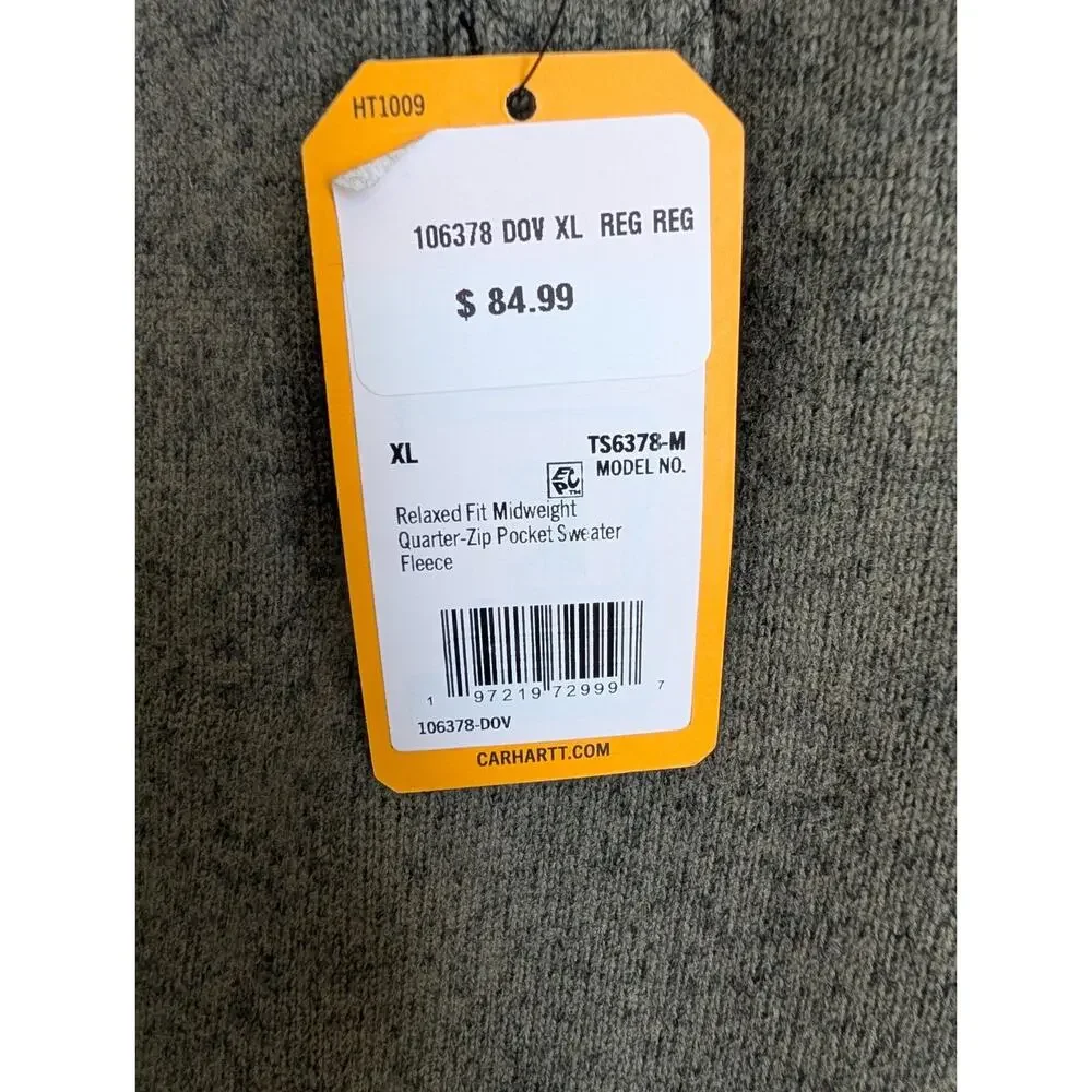 NWT Carhartt Sweater Mens XL Green Relaxed Fit Midweight Long Sleeve 1/4 Zip
